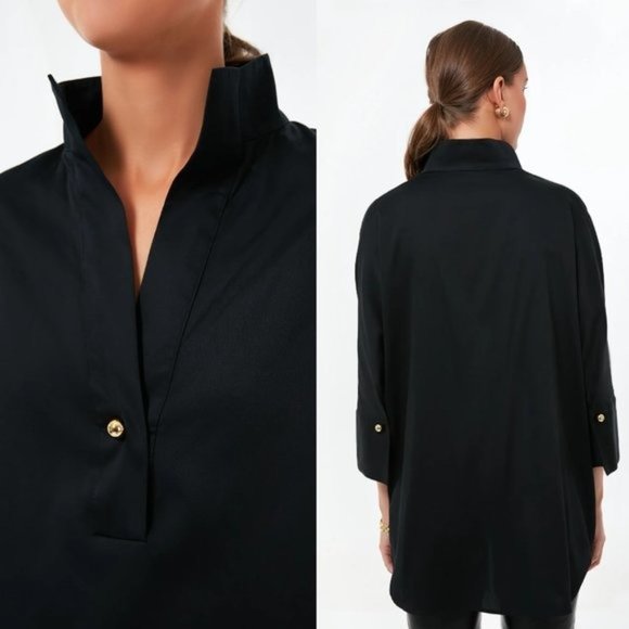 Tuckernuck | NEW Black Willow Three-quarter Sleeve High-low Hem Blouse Size XS - Picture 2 of 11